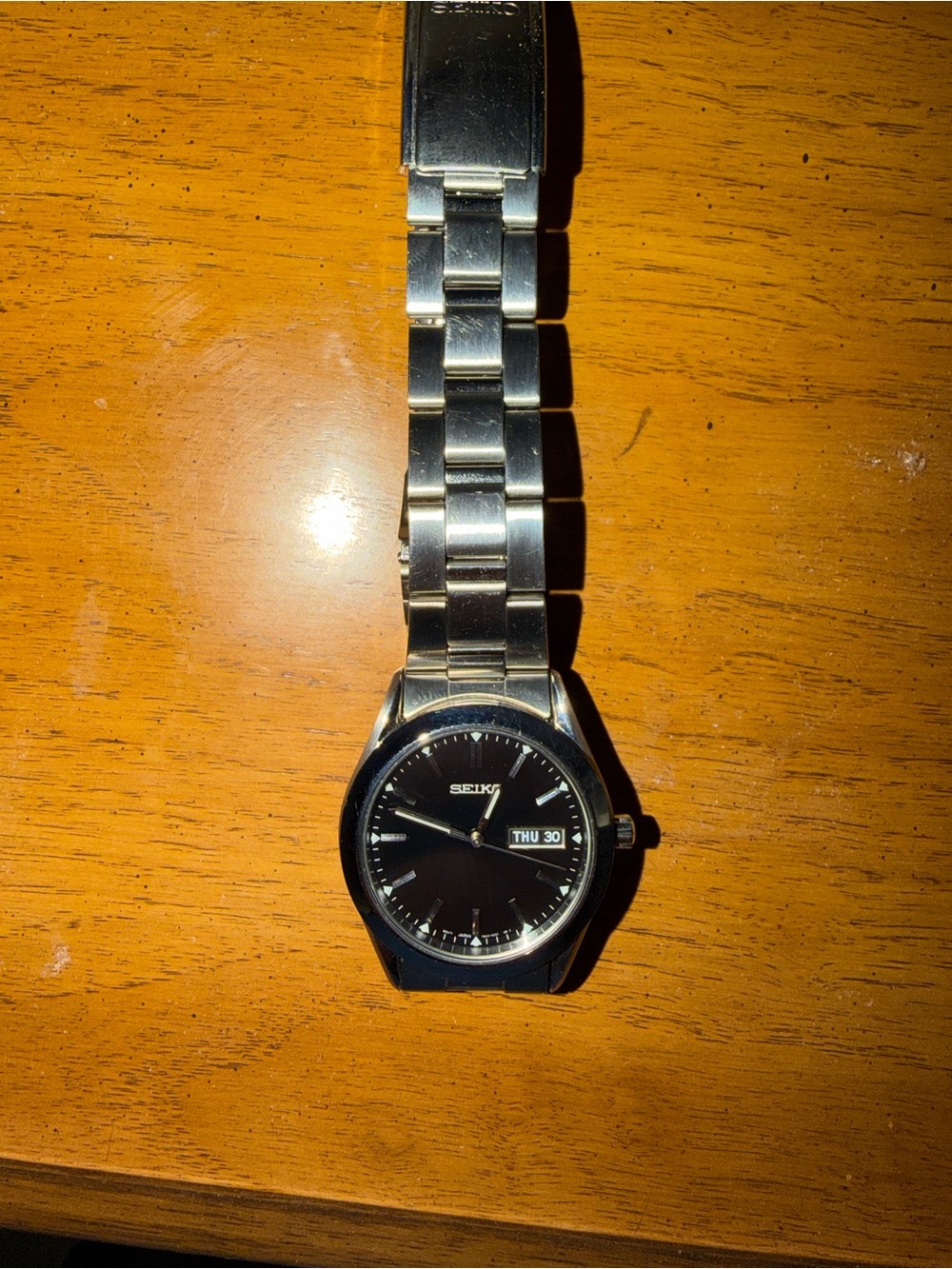 Seiko Silver Stainless Watch with Black Dial